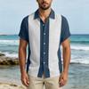 Men Short Sleeve Casual Button Down Shirt Relaxed Fit Lightweight Fabric Vertical Stripe Pattern Lapel Collar Pocket Design