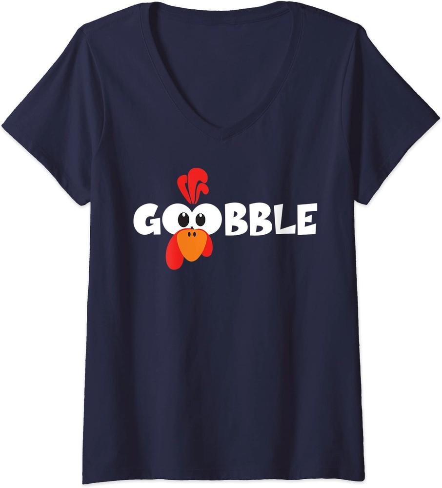 Turkey Face Gobble Till You Wobble Thanksgiving Funny Ladies  V-Neck Tshirt Unisex T-Shirt XL