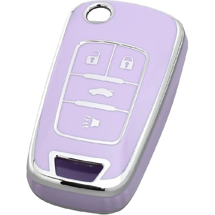 OFFCURVE for Chevy Buick Key Fob Cover, TPU Key Fob Case Cover for Buick Encore Chevy Chevrolet Camaro Equinox Impala Sonic Trax GMC Terrain Flip 4