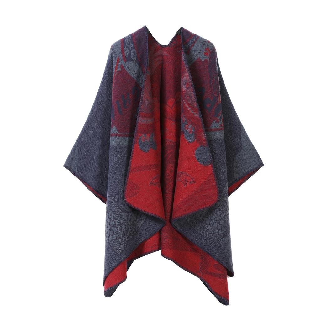 In-Stock Women's Double-Sided Tassel Shawl Cape - Classic Style, High-End, Warm, Perfect for Travel.