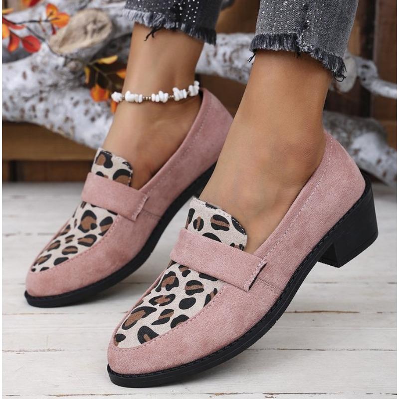 Modne Damskie Buty Casual Wiosna Nowe Modne Mokasyny Duży Rozmiar Casualowe Średni Obcas Sneakersy Damskie Okrągły Nosek Panterka Wsuwane Buty