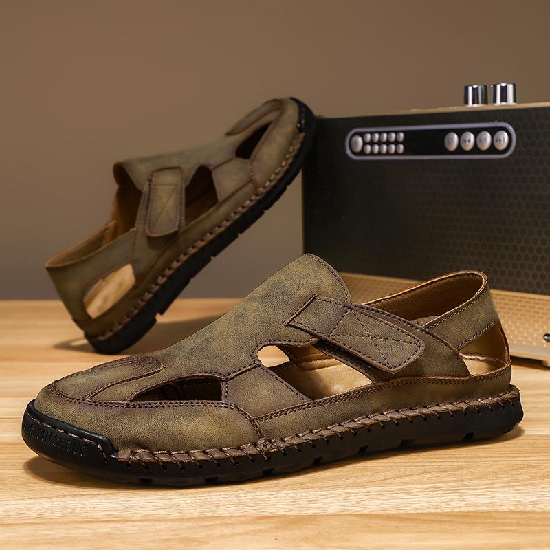 Fashion New Style Men's Sandals Summer Leather Hollow Out Shoes Outdoor Leisure Sports Beach Flats Male Mesh Footwear Wading Aqua Shoes