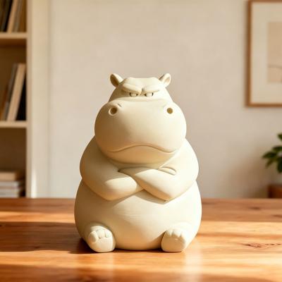 3D-gedruckte wütende kleine Nilpferd-Figur, niedliche Mini-Nilpferd-Statue, lustiges sammelbares Tier-Ornament für Zuhause, Wohnzimmer, Büroschreibtisch-Dekoration