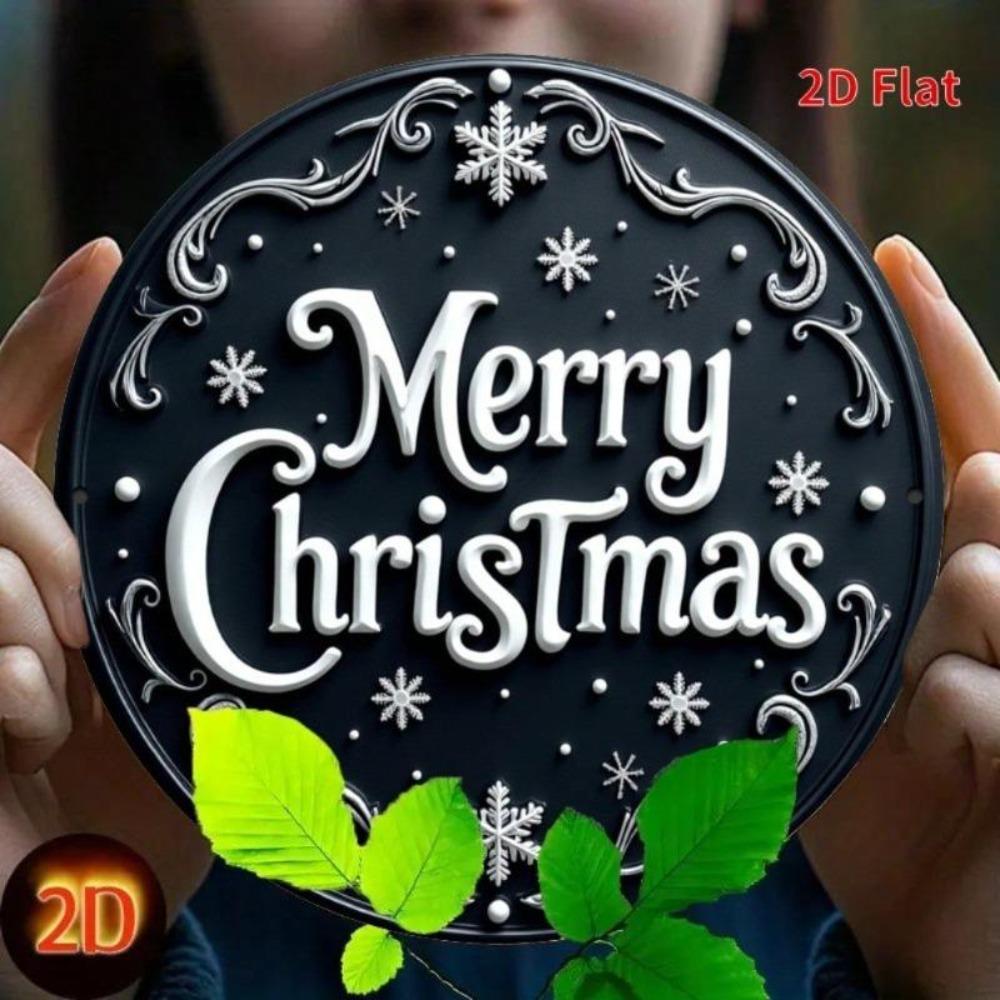 Metal Christmas Sign Black White Holiday Decor No Electricity Textured Surface Indoor Outdoor Wall Art