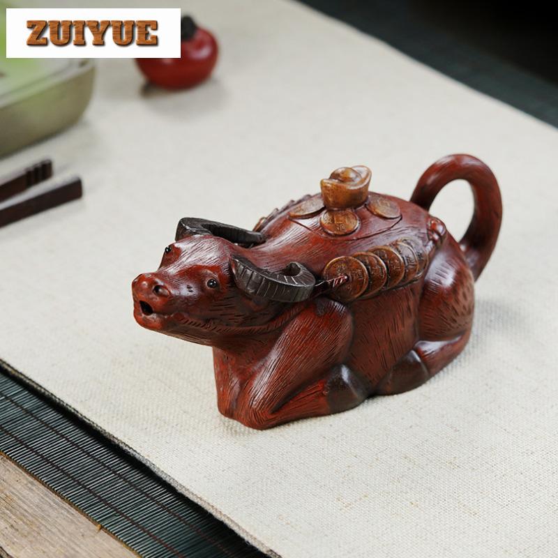 350ml Antique Yixing Purple Clay Teapots Handmade Wealth Cattle Pot Raw Ore Red Mud Tea Maker Kettle With Filter Zisha Tea Set