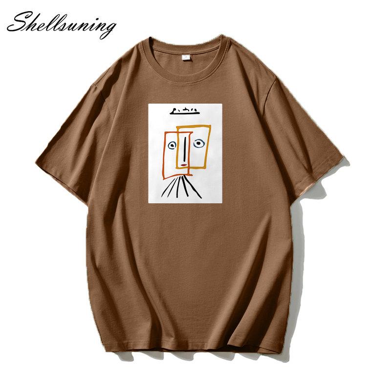 Shellsuning Cartoon Printing T-shirt Women Summer Fashion Casual Simple Short Sleeve 100% Cotton Soft Tees Female Oversized Basic Couple Tops