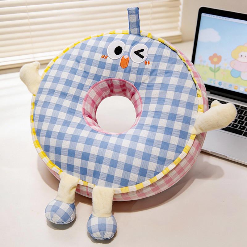 Style Round Grid Nap Pillow Office Rest Cushion With Embroidered Fabric For Home Use