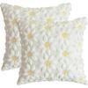 Set of 2 Decorative Cushion Covers In Faux Fur, Jacquard, Sunflower Pattern, White, Cream.45*45cm, for Sofa, Decoration