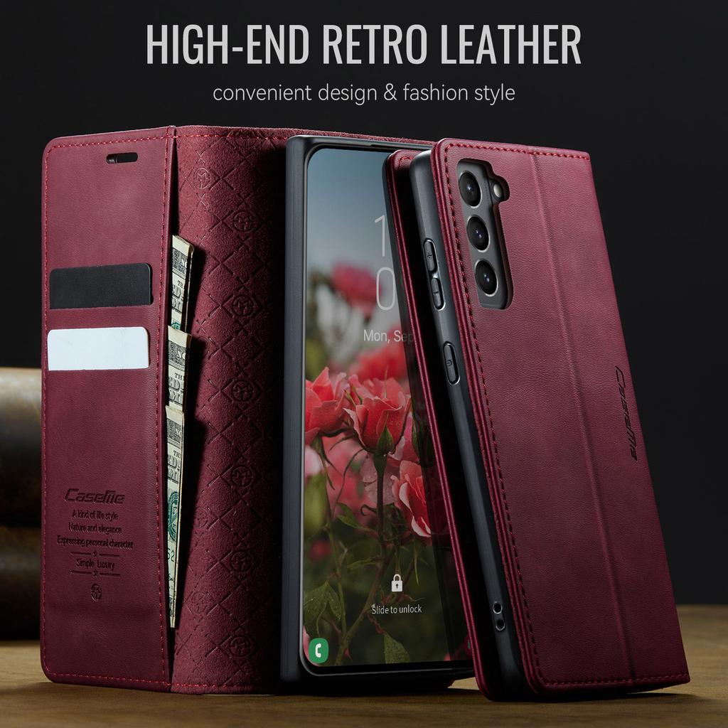 For Samsung Galaxy S21+ 5G Case CASEME 033 Series RFID Blocking Wallet Stand Calf Texture Leather Phone Cover