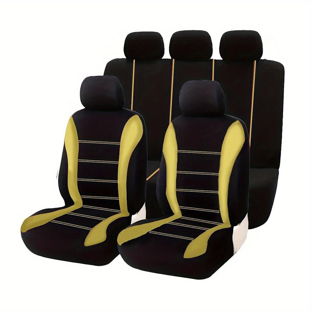 Five-Seat Universal Car Seat Cover with Waistline Design - Full Coverage Fabric Cushion Pad