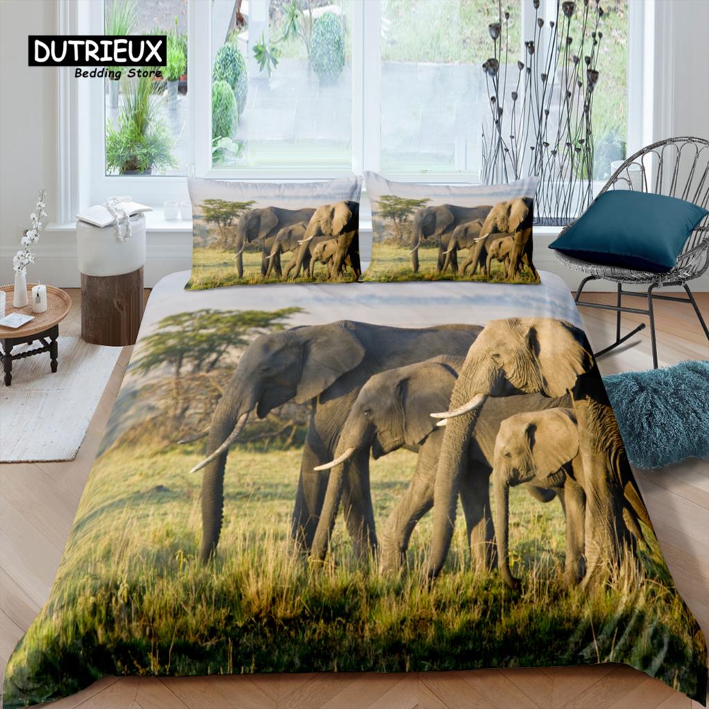 Home Living Luxury 3D African Elephant Bedding Set Duvet Cover Pillowcase Kids Bedding Set Queen and King EU/US/AU/UK Size