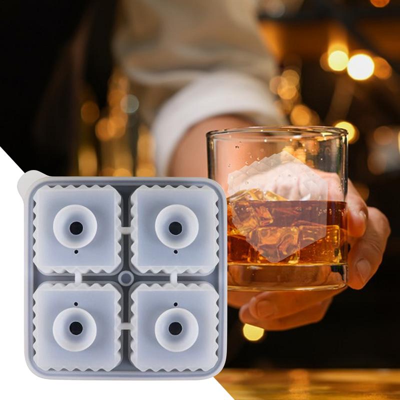 Ice Tray Silicone 4-Cavity Silicone Square Chilling Cube Maker Tray Portable Non-Stick Ice Maker Mold With Funnel Lid For