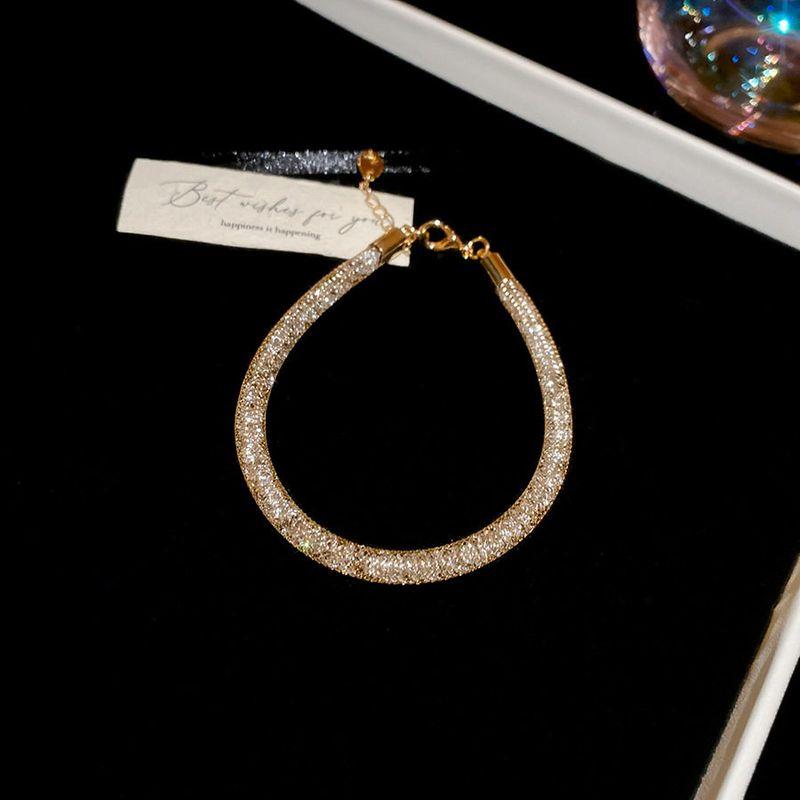 Zircon round Winding Twisted Mesh Necklace Set European and American Versitile Fashion Choker Light Luxury High-Grade Necklace Bracelet-Gold-Round