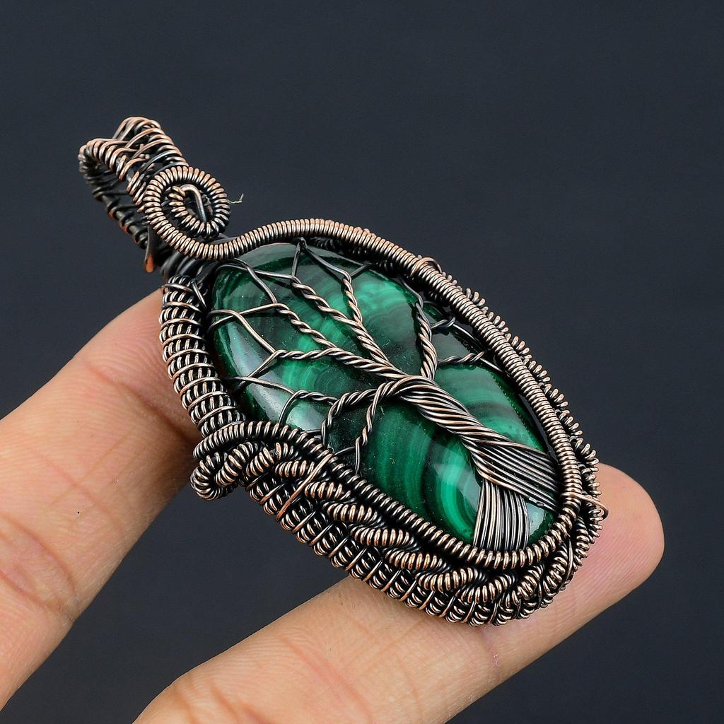 Malachite Pendant, 999 Copper Wire Wrapped  Pendant Jewelry. Gift For Women Handmade Pendant Gemstone Jewelry