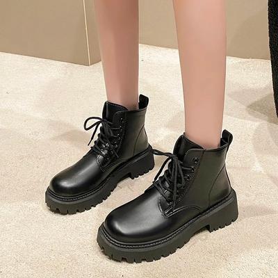 Mode Damen Schuhe 2024 Marke Stiefeletten Damen Klassiker Moderne Stiefel Damen Runde Zehenpartie Schnürung vorne Niedriger Absatz Übergröße Damenschuhe