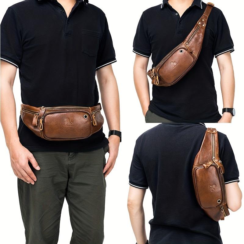 Valódi bőr kültéri Fanny táska deréktáska férfiaknak Utazási Túrázás Futó Deréktáska Mobiltáska Pénztártáska