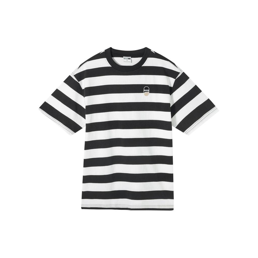 Puma Downtown Logo Colorblock Striped Crew Neck Short Sleeve T-Shirt Men Tops Black 630115-01