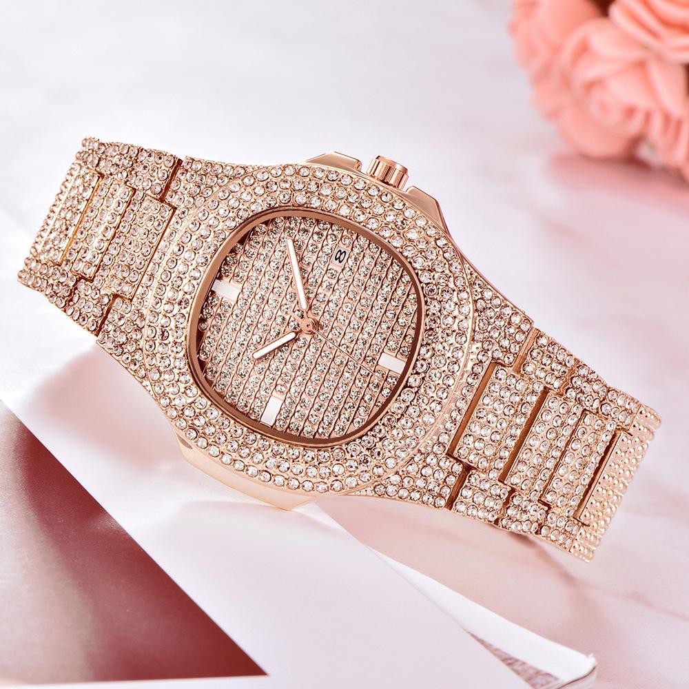 Huaqiangbei Men's Rhinestone Hip Hop Quartz Watch: Star Calendar, Light Luxury Style