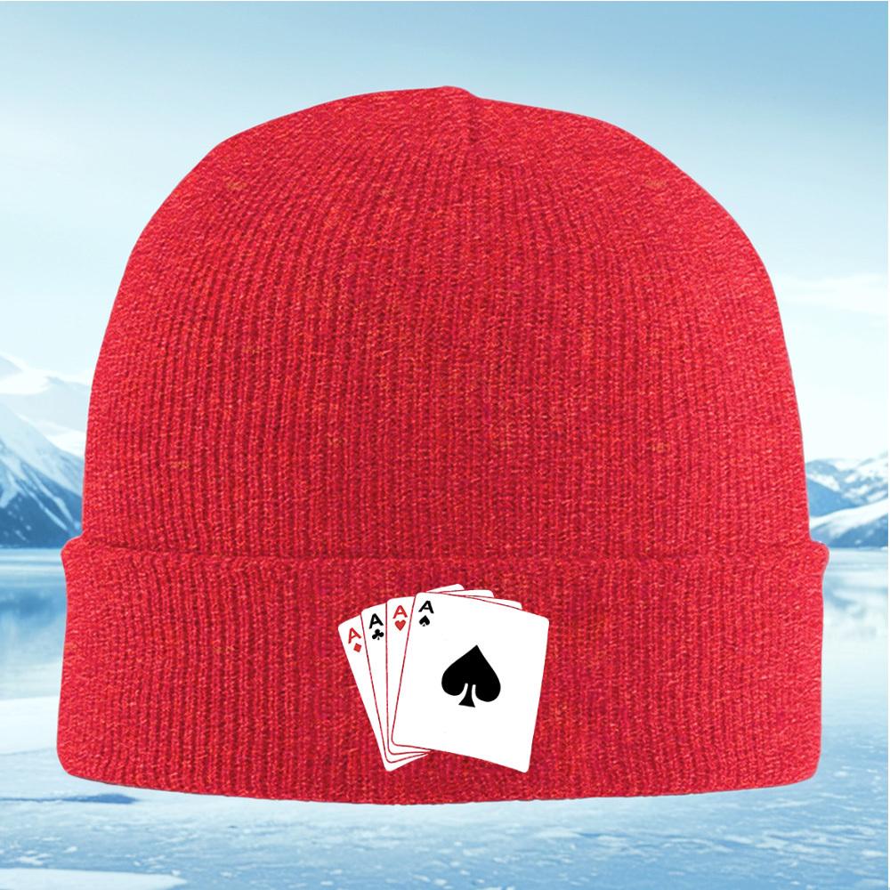 Playing Cards Four Aces Black Spades. Men Women Unisex Knitted Hat Beanie Pullover Cap Winter Thermal Warm Christmas Outdoor Cyc