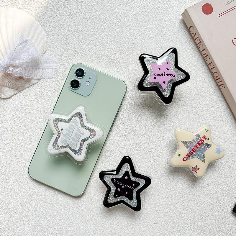 Mobile Phone Airbag Bracket, Five-Pointed Star Glitter Powder, Small Wind, Fresh And Pasted Desktop Retractable Watching Drama Support Frame