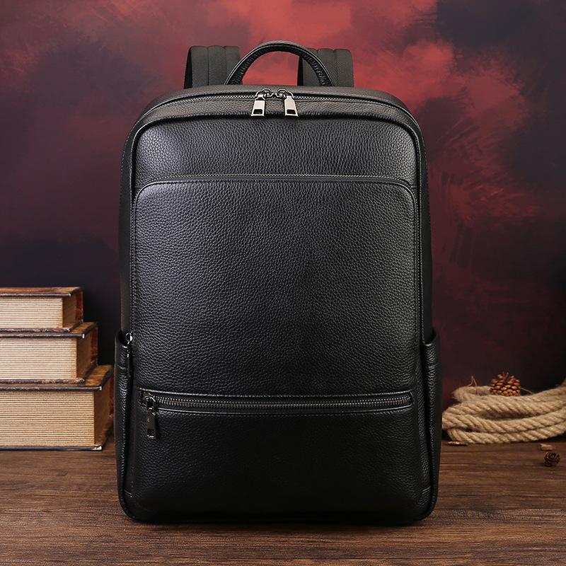 Men's Genuine Leather Business Double-Shoulder Backpack - Large Capacity Double-Shoulder Bag Casually