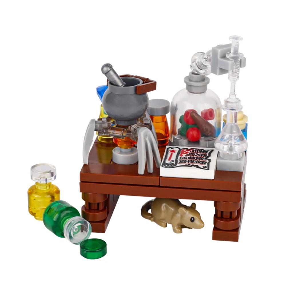 MOC Medieval Alchemy Room Kitchen Wizard Potion Building Blocks Devil's Spring Castle Road Lamp Witch Figures Scene Skull Bricks