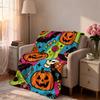 1pc Halloween Pumpkin Skull Bat Spider Print 230g Flannel Blanket, Soft Comfortable Throw Blanket For Sofa Lounge And Daily N