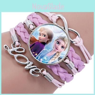 Elsa Princess Time Gem Multilayer Bracelet Cartoon Pink Woven Bracelet For Kids