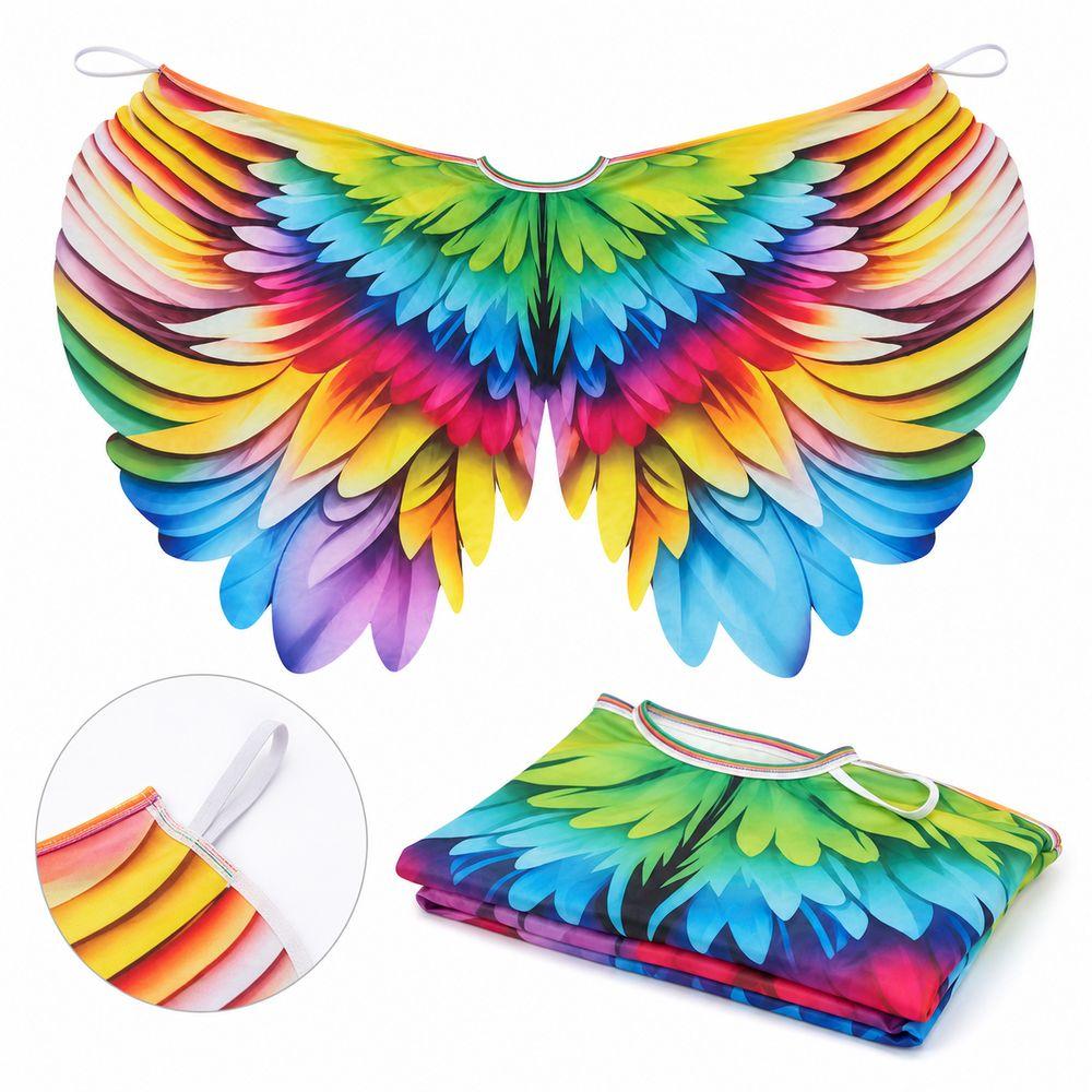 Bird Feather Print Rainbow Wing Cape Polyester Dress Up Wings New Costume Cape  Kids Dress Up