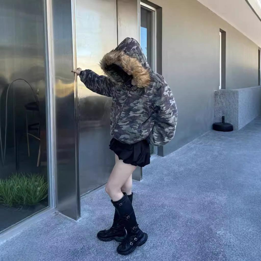 Giacca Parka con Cappuccio Sportiva BeatStreet da Uomo, Retro Mimetica, Foderata in Pile, Collo in Ecopelliccia, Vestibilità Larga, Imbottita in Cotone, Autunno & Inverno