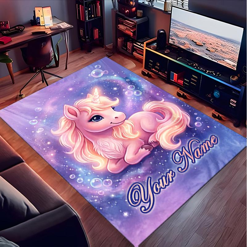 1PC Custom Name Magical Unicorn Fantasy Theme Floor Mat Ideal for Living Room, Game Rooms, Office, Bedroom,Floor Mat Playful Design