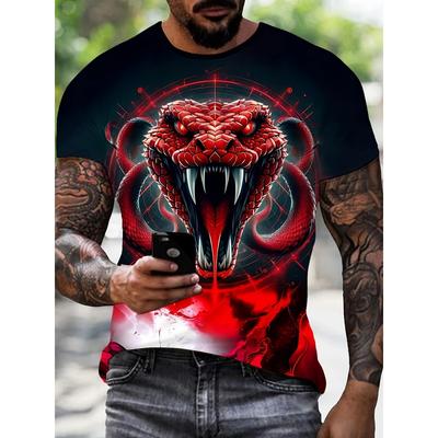 3D Printed Horror Snake T-shirt for Men and Women, Cool Animal Pattern T-shirt, Summer Loose Round Neck Top, Short Sleeved T-shirt