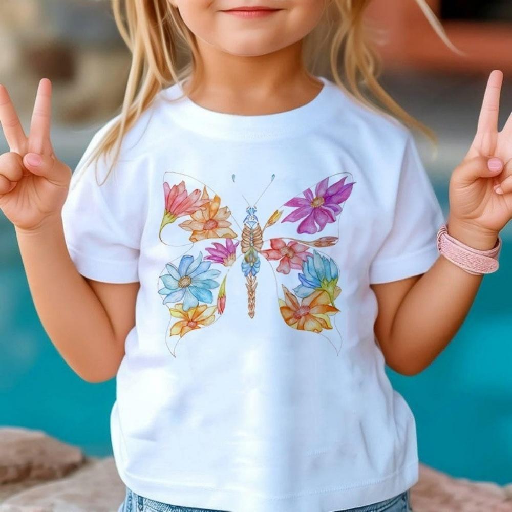 New 3D Butterfly Print Kids Girls T Shirt Summer Kids Clothes Short Sleeve Children Top Fashion T-Shirts Crew Neck Child T-Shirt