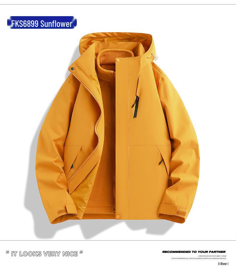 Giacca da sci 3-in-1 Unisex: Antivento, Impermeabile, Cappuccio Staccabile, Foderato in Pile per Sport all'Aperto e Arrampicata