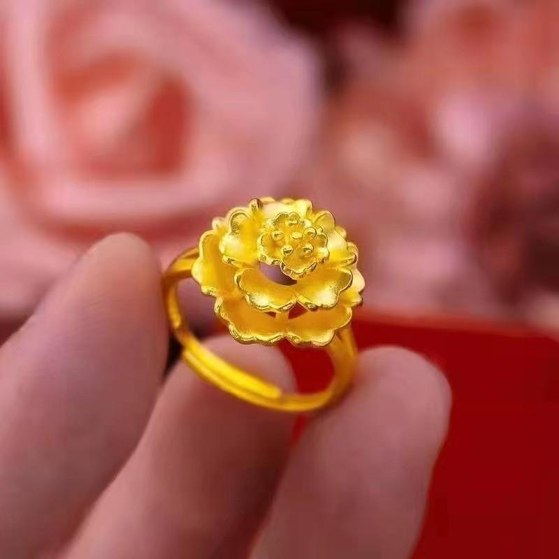 Stunning Goldplated Peony Ring For Women Featuring Adjustable Size And Sweet Floral Design