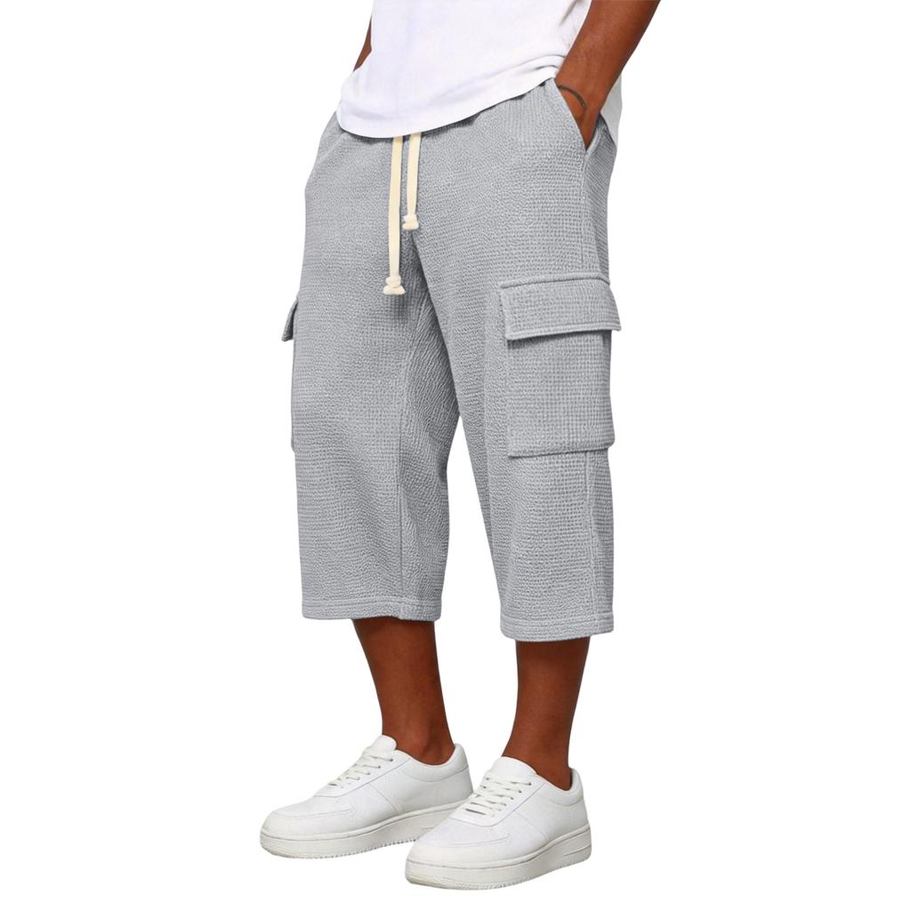 Pantaloni Cargo da Uomo a Maglia 3/4 | Vita Elastica con Coulisse Vestibilità Larga Pantaloni da Lavoro per Uso Quotidiano