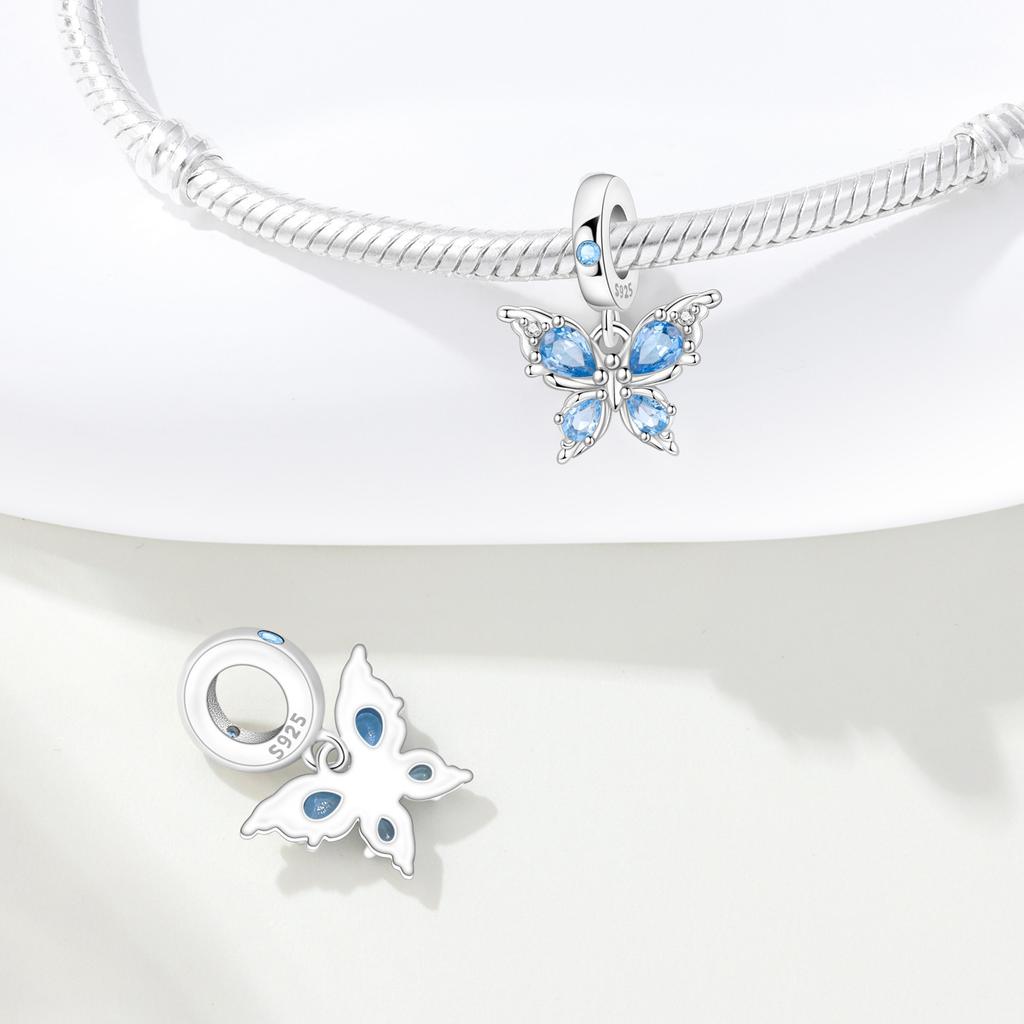 Copper Blue Butterfly Fluorescent Firefly Dragonfly Charms Beads Pendant For Original Bracelet Woman Girl Jewelry