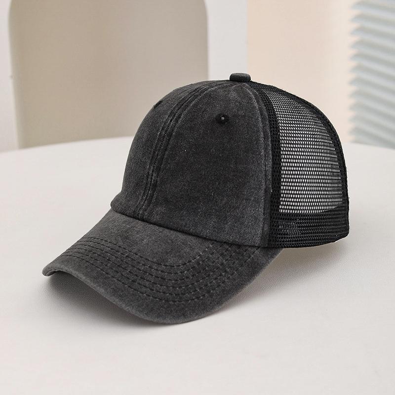 Casual Water-washed Mesh Baseball Cap, Adjustable Curved Brim Baseball Cap, Summer Sweat-absorbing and Breathable Sun Hat