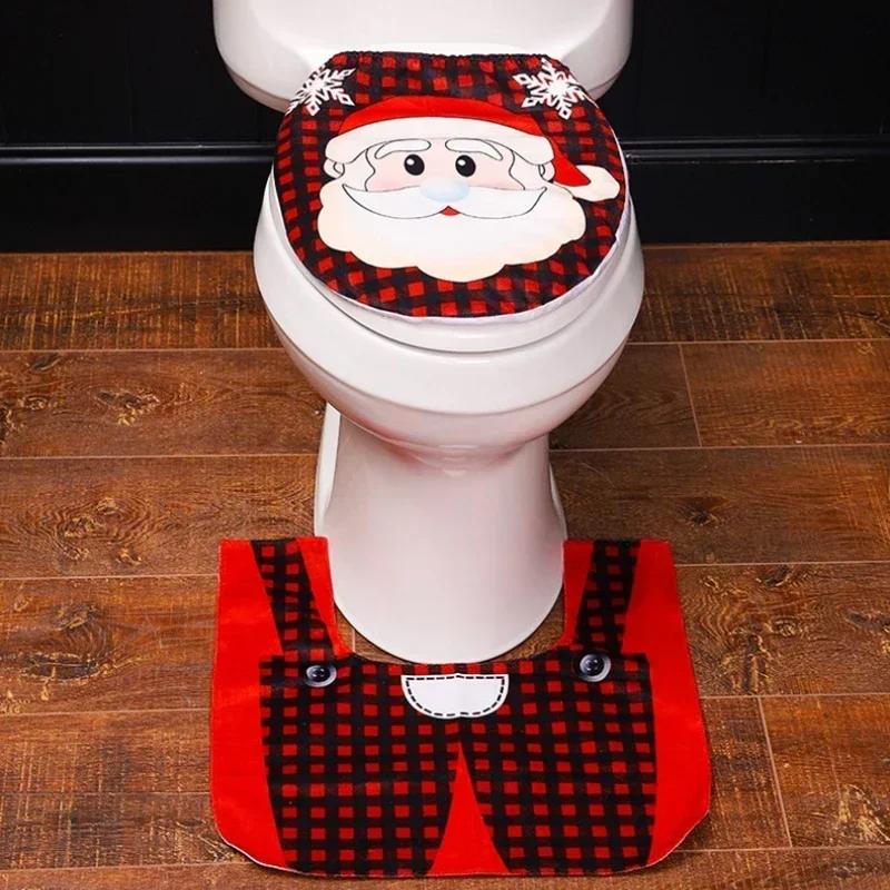 Christmas Toilet Lid Cover Non-Slip Rug Santa Claus Snowman Pattern New Year Xmas Atmosphere Decoration Bathroom Accessories