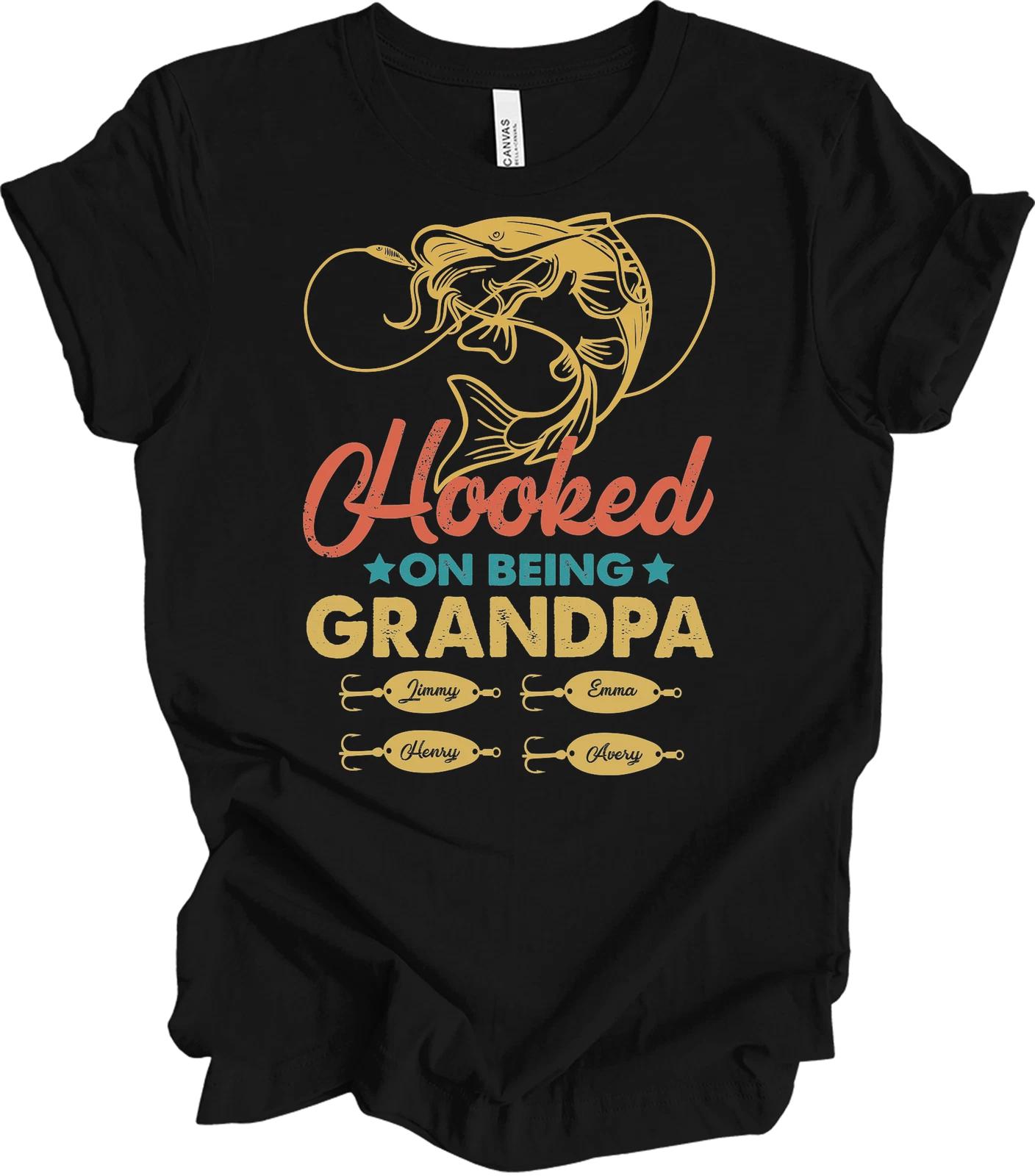 Hooked On Being Grandpa Shirt Funny Fishing Gift for Father s Day Grandpa Fishin XL