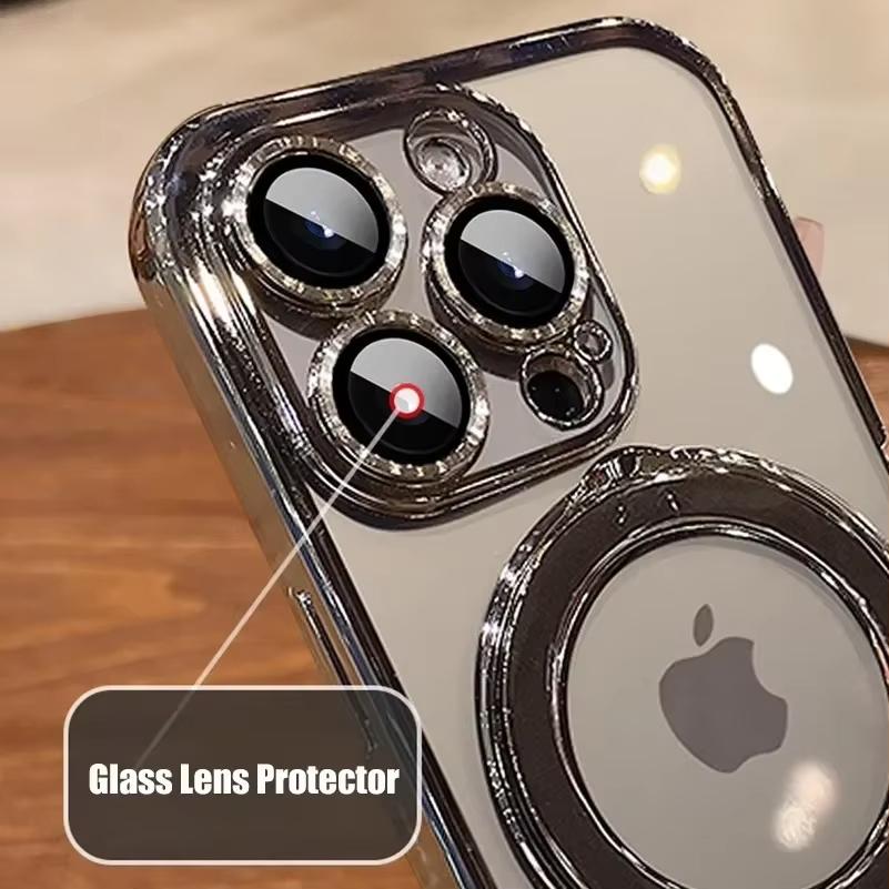 Transparent Plating For Magsefa Case For iPhone 16 15 14 13 12 11 Pro Max 14 15 16 Plus Wireless Charging Ring Stand Phone Cover