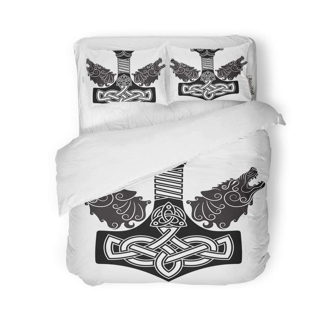 Viking Vintage Król Królowa Poszwa na Kołdrę Mitologia Nordycka Zestaw Pościeli Średniowieczny Folklor Totem Poszwa na Kołdrę Szary Poliester Poszwa na Kołdrę