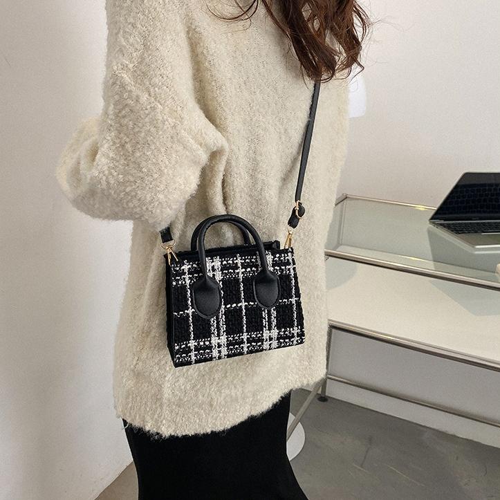 Mini geantă de mână pentru femei, cu model de verificare, geantă de umăr, geantă de messenger, geantă de doamnă, rafinată