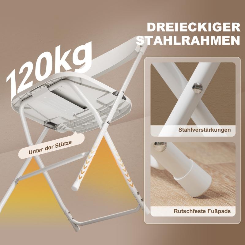 Set of 6 Folding Chairs, Foldable Chairs with Drainage Holes, Steel Frame, Versatile Use, White