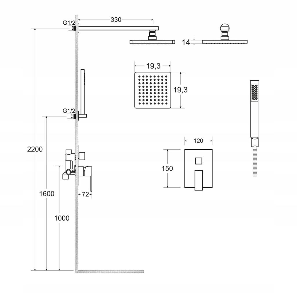 Besco MODERN VARIUM I black concealed shower set