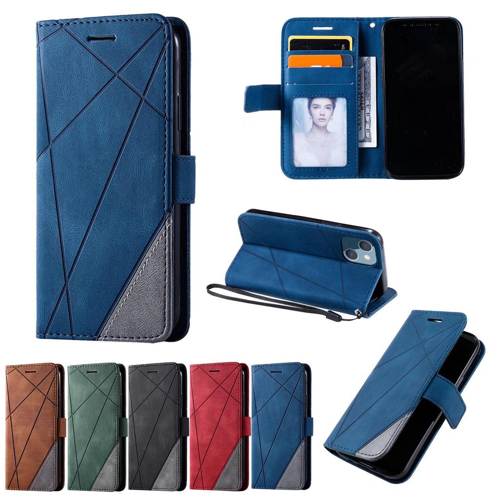 Applicable To iPhone17E Leather Case S26 Skin Feeling Splicing Contrasting Color Card Wallet 16plus Protective Case 14Pro