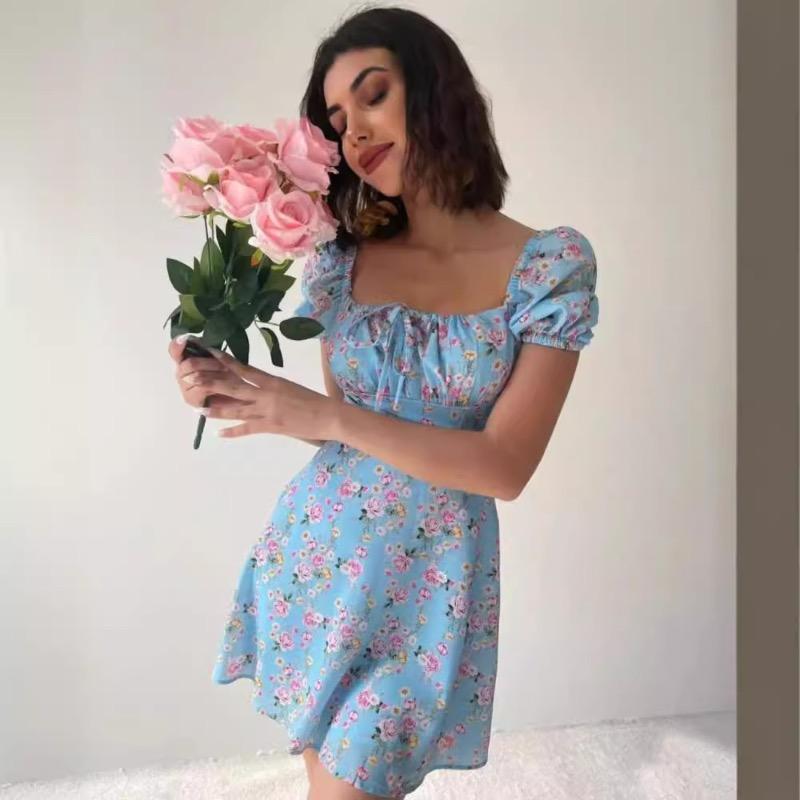 Women's Summer Bubble Sleeve Floral Dress