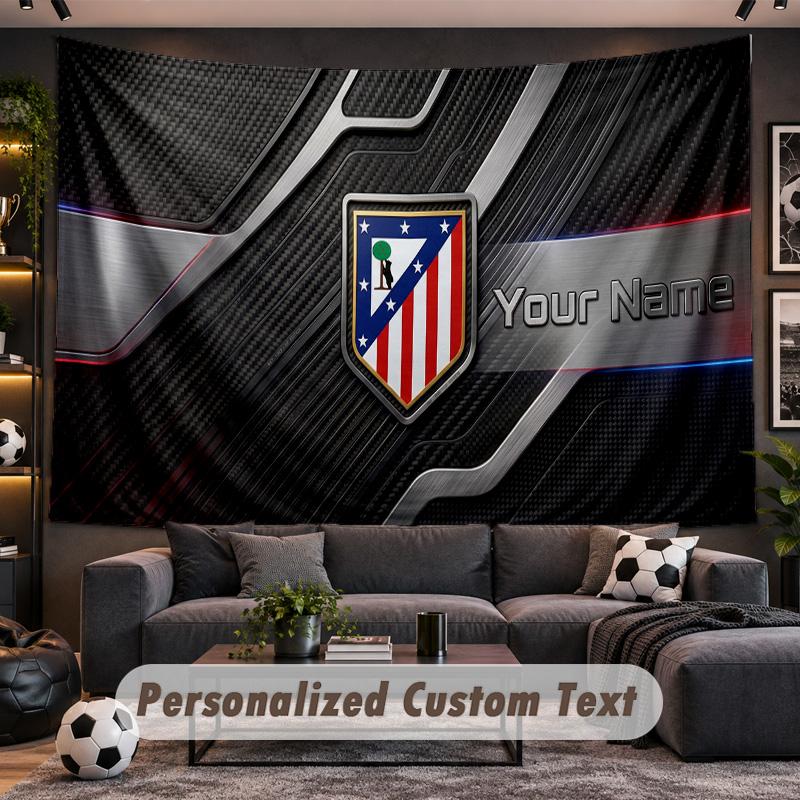 Atletico Madrid FC Personalized Tapestry Support Custom Name, Wall Art Home Decoration