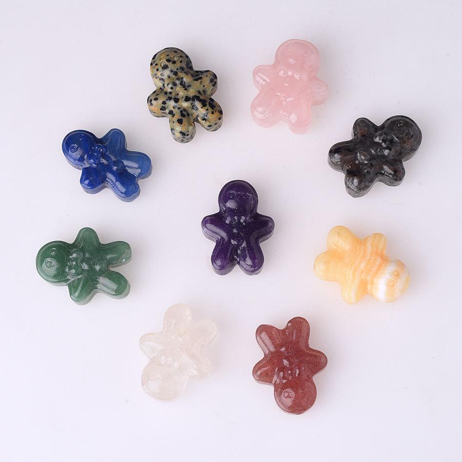 Price Mix Material Natural Crystal Quartz Mini Christmas Gingerbread Man Carving for Gifts
