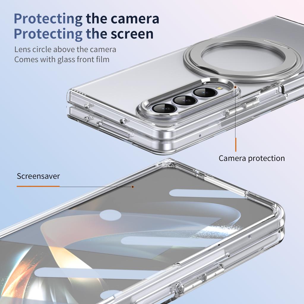 Transparent Clear Magnetic Rotatable Kickstand Phone Case for Galaxy Z Fold 7/6/5/4 with Front Screen Protector